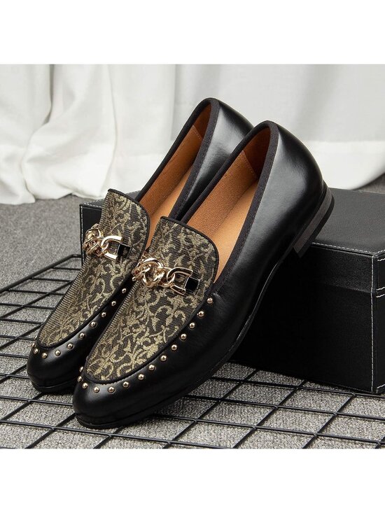 Meijiana Men\'s Gold01 Microfiber Loafers Buckle PU Leather Weeding Dress Shoes